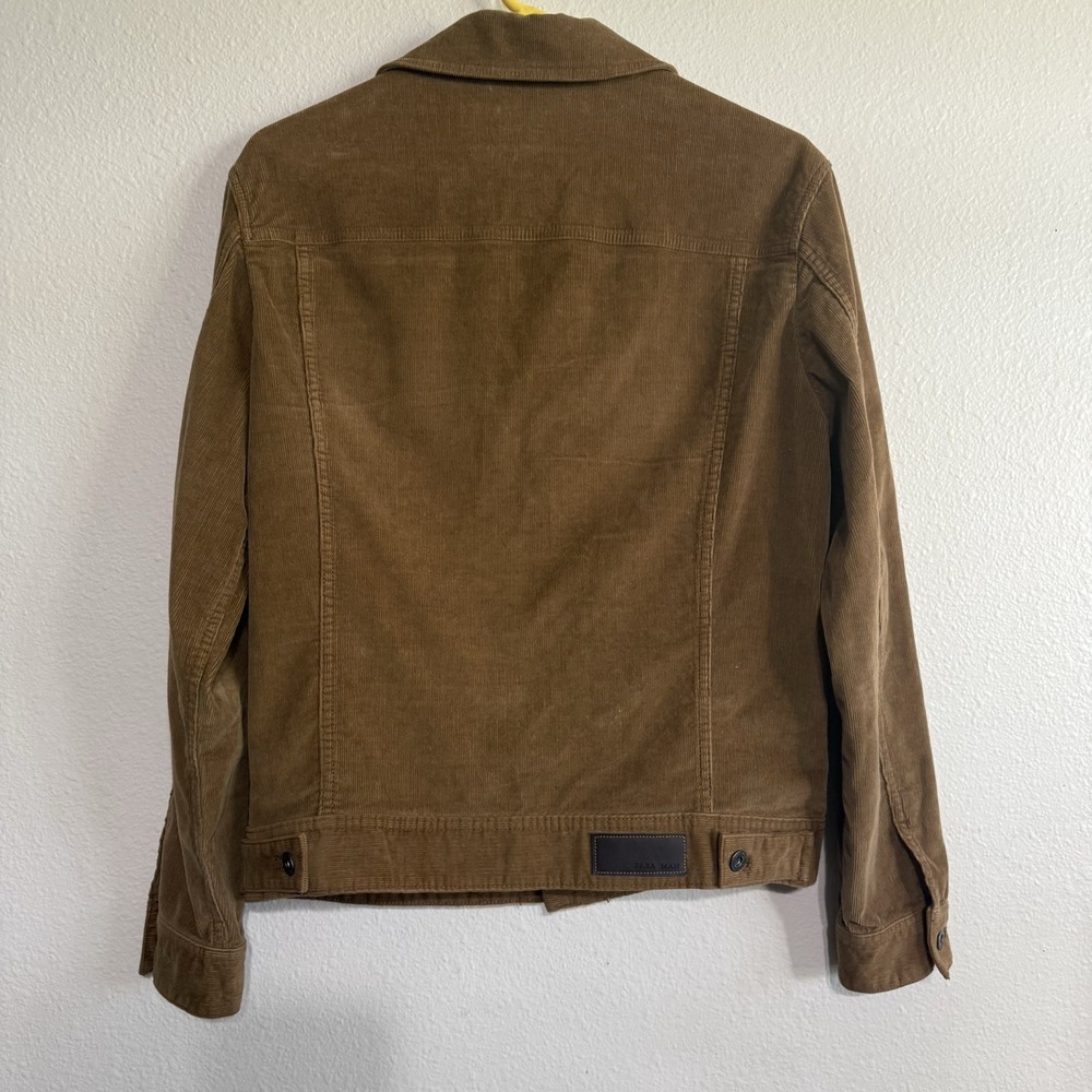Zara Mens Trucker Corduroy Jacket Brown Button Front Casual Size Small Tan Camel - Picture 7 of 12